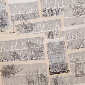 Alice in Wonderland Dictionary Prints 4, Black and White Alice Prints